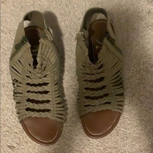 Zip up greenish gray sandals